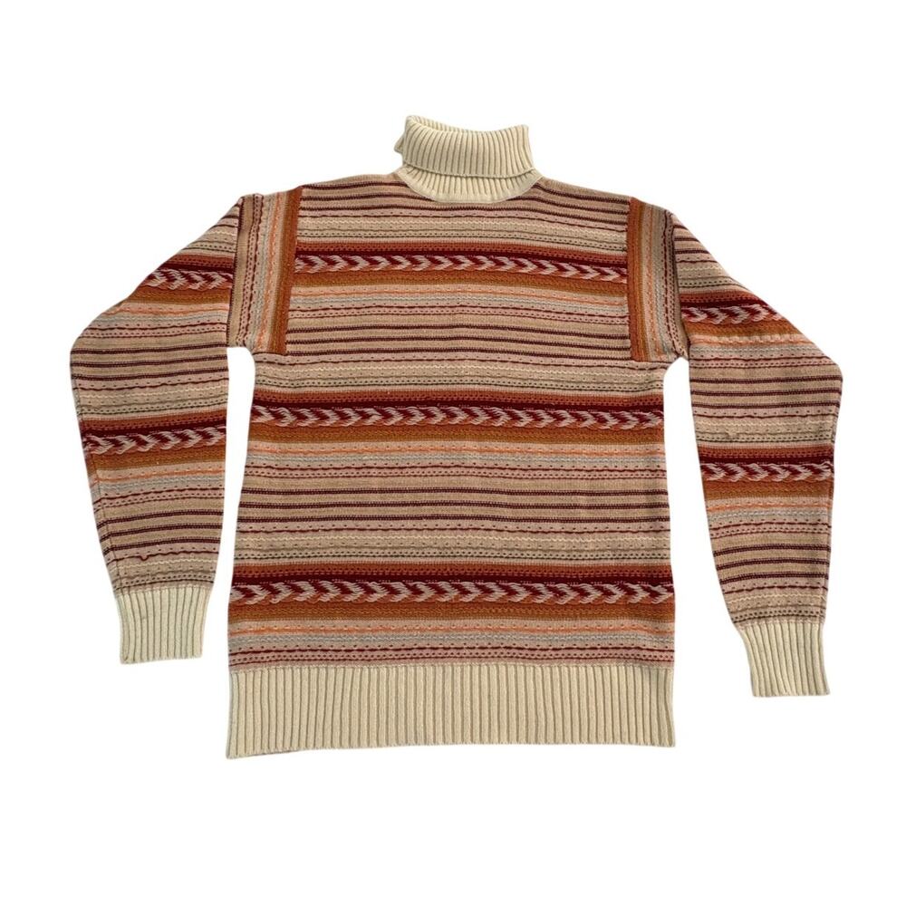 Vintage Collageman Sweater Mens Medium Multicolor Stripe Mock Neck Korea 80s